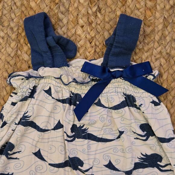 Baby Girl Mermaid Print Romper with Blue‎ Straps and Bow 6-12months - Picture 2 of 4